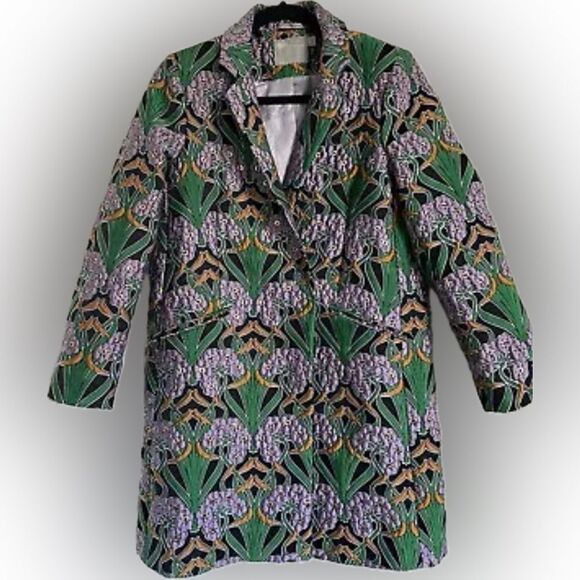 ASOS  ~ Lilac Green Gold Floral Jacquard "Trinny" Coat - Picture 5 of 17